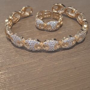 Gold Crystal Pavé Link Bracelet and Ring Set